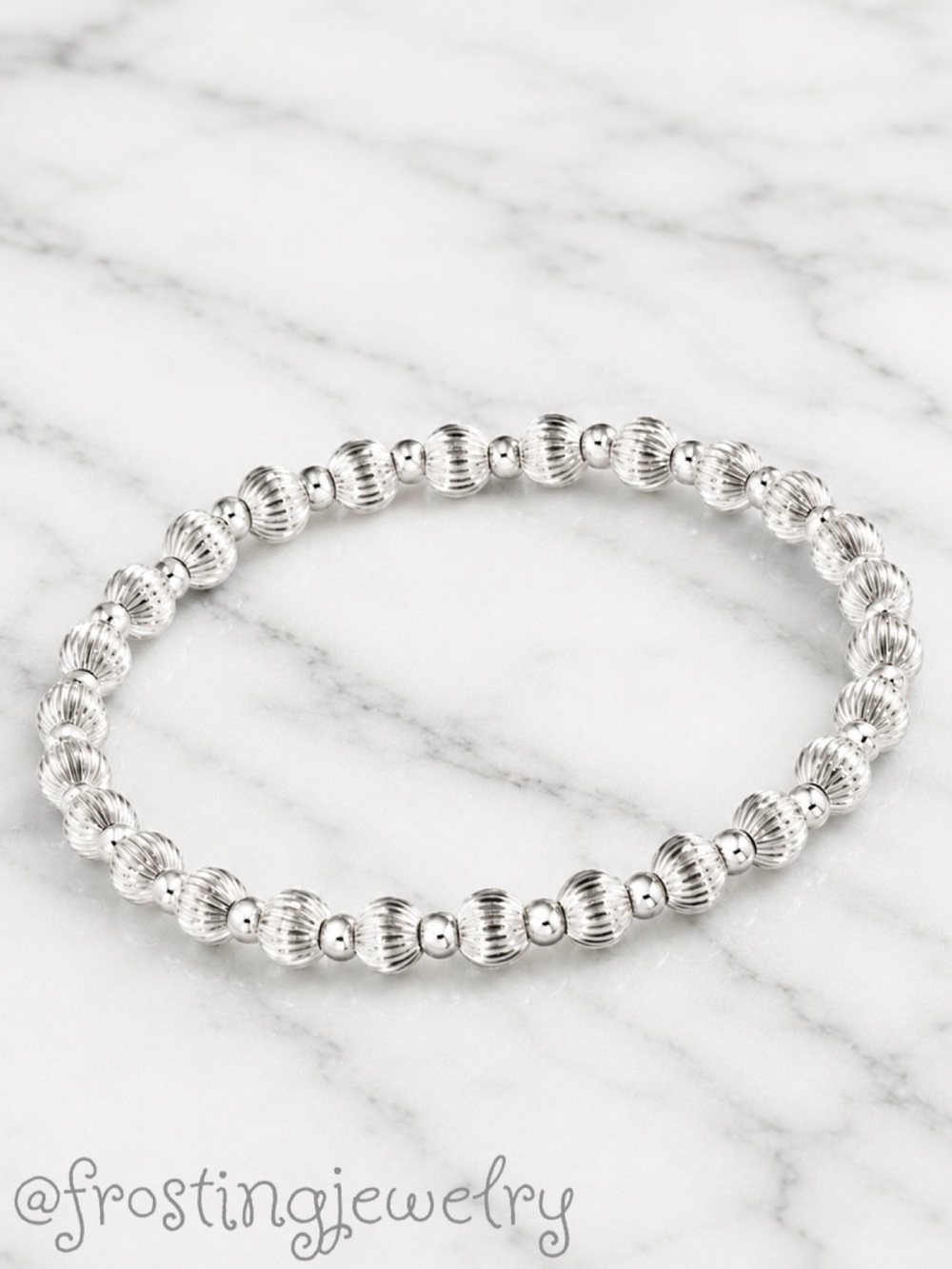 Lux Infinity Etched Sterling Silver Bead Bracelet 7”